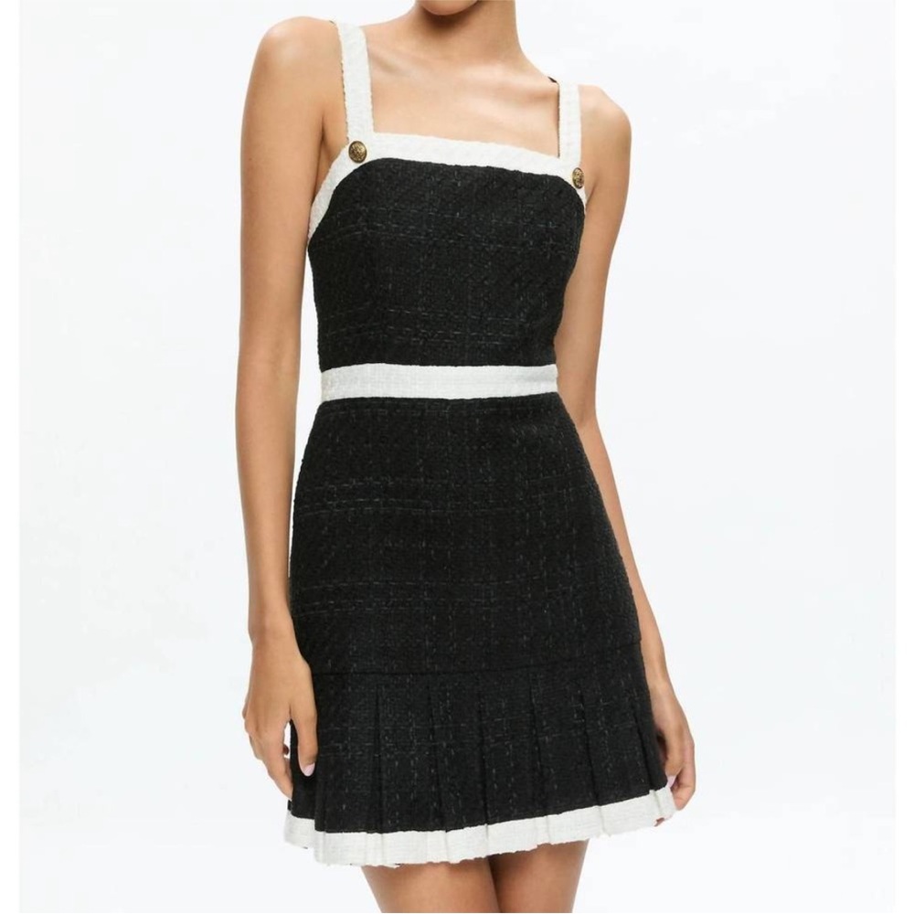 Alice + Olivia Clarine Square Neck Pleated Tweed Mini Dress size 0